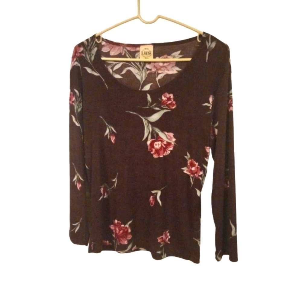 Vintage Burgundy Floral Top B. Moss Long Sleeved Lightweight Romantic Feminine L